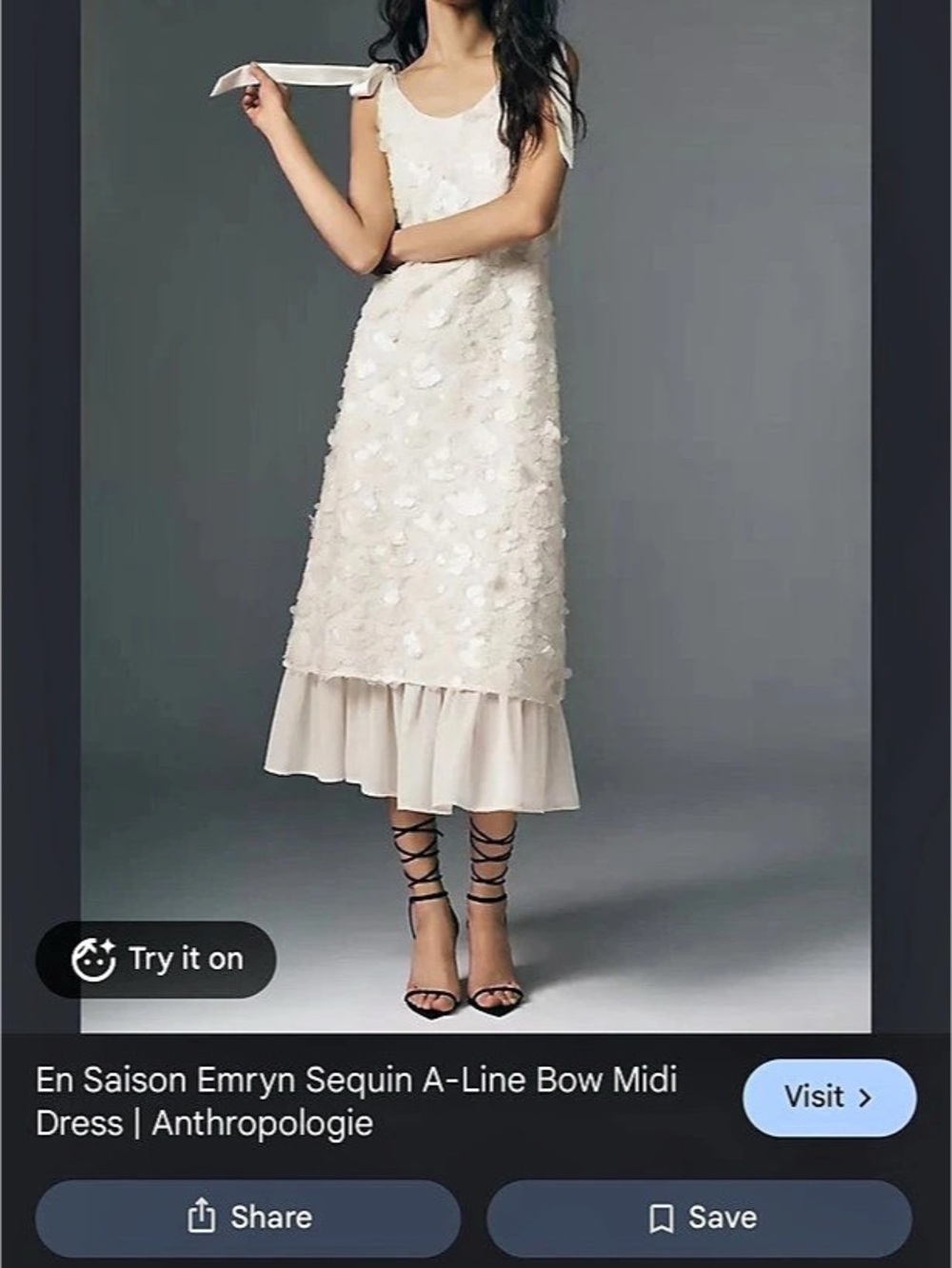 En Saison Emryn Sequin A-Line Bow Midi Dress Sequin Midi Dress in White Size